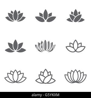 Vector nera lotus set di icone su sfondo bianco. Illustrazione Vettoriale