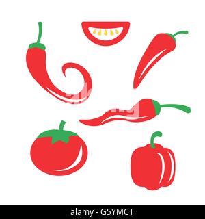 Vector peperoncino rosso set di icone Illustrazione Vettoriale