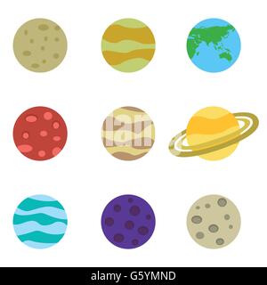 Pianeti colorati set di vettore di icone Illustrazione Vettoriale