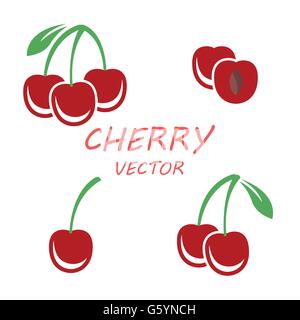 Vettore di ciliegio piatto set di icone Illustrazione Vettoriale