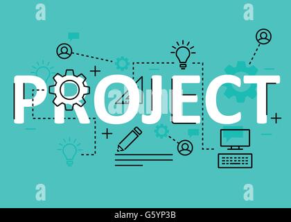 Il concetto di progetto linea piatta con design icone ed elementi. Progetto moderno concetto di collezione di vettori. Il concetto di progetto di scritte Illustrazione Vettoriale