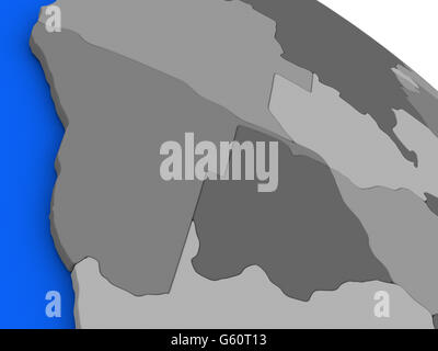 Mappa di Namibia e Botswana il modello 3D di terra con paesi in varie tonalità di grigio e blu degli oceani. 3D illustrazione Foto Stock