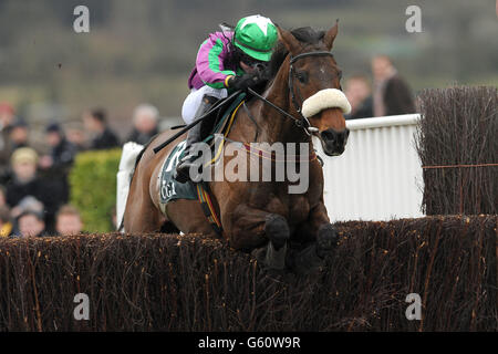 Jockey Jane Mangan su Oscar Delta guida il CGA Foxhunter Chase Challenge Cup il quarto giorno del Cheltenham 2013 Festival che si tiene all'ippodromo di Cheltenham Foto Stock