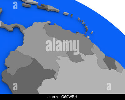 Mappa di Colombia e Venezuela il modello 3D di terra con paesi in varie tonalità di grigio e blu degli oceani. 3D illustrazione Foto Stock