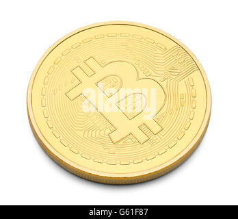 Singolo Golden Bitcoin isolati su sfondo bianco. Foto Stock