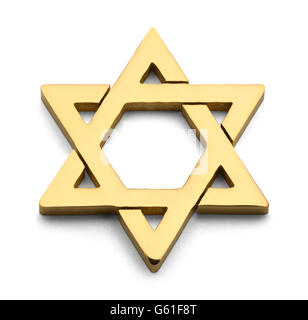 Jewish Golden Star di David isolati su sfondo bianco. Foto Stock