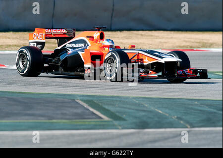 Charles Pic, FRA, Marussia F1 Team-Cosworth, durante il periodo della Formula 1 sessioni di collaudo, 21-24/2/2012, sul Circuito de Catalunya in Foto Stock