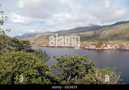 Lago Superiore (Nord punta orientale), Parco Nazionale di Killarney dal Ladies View, Ring of Kerry, Co. Kerry, Irlanda. Foto Stock