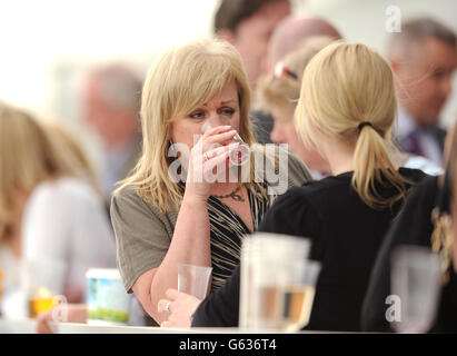 Corse ippiche - Investec Spring Meeting - Ippodromo di Epsom Downs. I Racegoers si divertono all'ippodromo Epsom Downs Foto Stock