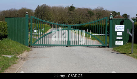 Una vista generale dell'entrata alle Estates Molton Paddocks a Newmarket, Suffolk. Foto Stock