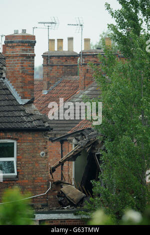 Esplosione a Newark. I resti di una casa in Wright Street, Newark che è stato distrutto in un'esplosione. Foto Stock