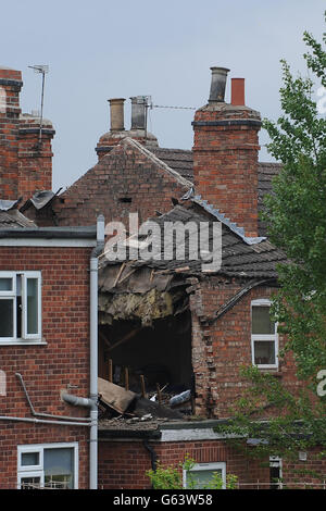 I resti di una casa in Wright Street, Newark che è stato distrutto in un'esplosione. Foto Stock