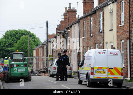 I resti di una casa in Wright Street, Newark che è stato distrutto in un'esplosione. Foto Stock