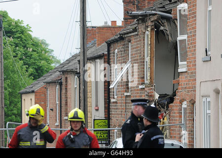 I resti di una casa in Wright Street, Newark che è stato distrutto in un'esplosione. Foto Stock