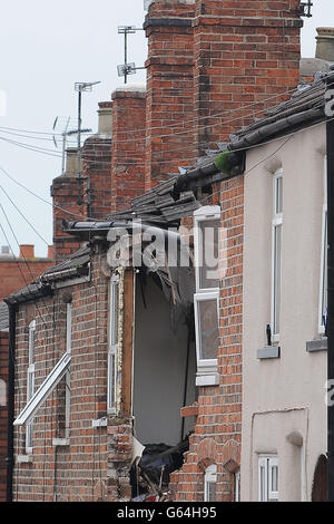 I resti di una casa in Wright Street, Newark che è stato distrutto in un'esplosione. Foto Stock