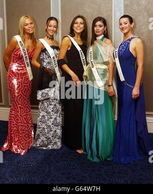 Il Regno Unito e l'Irlanda finalisti per Miss World, (da sinistra a destra), Miss Irlanda del Nord - Gayle Williamson, 22, di Lurgan; Miss Galles - Michelle Bush, 22, di Cardiff; * .. Miss England - Daniella Luan, 22, di Oxford; Miss Scotland - Paula Murphy, 24, di Stirling; Miss Ireland - Linda More Duffy, 22, di Galway, frequentando un gala di beneficenza al Grosvenor House Hotel. I novantacinque finalisti nazionali si dirigono domani in Nigeria, prima della finale di dicembre. Foto Stock