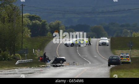 Una visione generale sulla N78 vicino ad Athy, Co Kildare dopo due persone sono morte e un terzo è stato gravemente ferito in un incidente stradale. Foto Stock