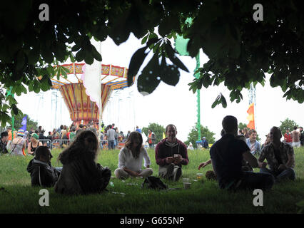 I festaioli si godono la giornata al Forbidden Fruits Festival 2013 nei terreni del Royal Hospital di Kilmainham, Dublino. Foto Stock