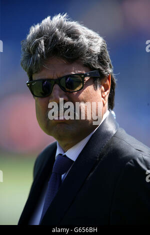 Cricket - Trofeo campioni ICC - Warm Up Match - Australia / India - SWALEC Stadium. L'ex capitano del cricket indiano Kapil Dev, che ora lavora per la TV durante il Trofeo ICC Champions, Warm Up Match allo stadio SWALEC di Cardiff. Foto Stock