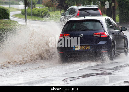 Allagamenti sulla giunzione di Coventry Road e Gate Lane in Nether Whitacre Warwickshire. Foto Stock