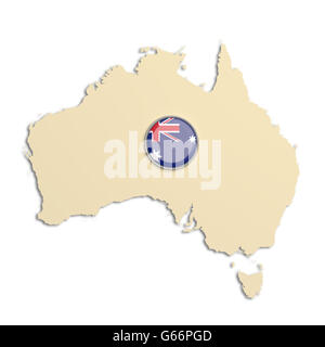 3D rendering della mappa in Australia con il pulsante bandiera su sfondo bianco Foto Stock