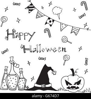 Illustrazione Vettoriale di graziosi disegnati a mano scarabocchi di Halloween Illustrazione Vettoriale
