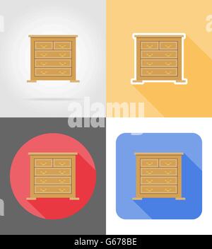 Comò mobili set di icone piatta illustrazione vettoriale isolati su sfondo bianco Illustrazione Vettoriale
