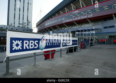 RBS 6 Nations Wales / Inghilterra. Marchio RBS alla partita RBS 6 Nations Wales contro Inghilterra al Millennium Stadium Cardiff. Foto Stock