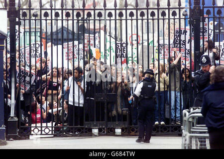 DOWNING ST ANTI protesta di guerra Foto Stock