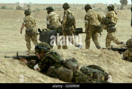 I feriti britannici sono volati fuori da 1 CS Medical Regiment basato vicino a Basra, Iraq meridionale, in un elicottero Puma. Foto di Dan Chung, The Guardian, MOD Pool Foto Stock