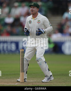 Cricket - International Tour Match - Somerset v Australia XI - Day Three - The County Ground. Brad Haddin, il guardiano australiano, durante il 3° giorno contro Somerset, durante la partita International Tour presso la County Ground di Taunton. Foto Stock