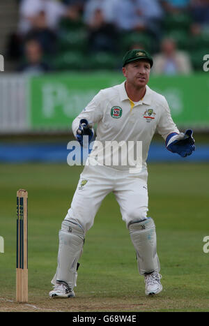 Cricket - International Tour Match - Somerset v Australia XI - Day Three - The County Ground. Brad Haddin, il guardiano australiano, durante il 3° giorno contro Somerset, durante la partita International Tour presso la County Ground di Taunton. Foto Stock