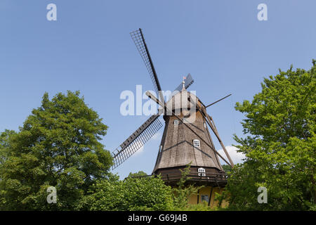 Lyngby, Danimarca - 23 Giugno 2016: la storica Fuglevad windmill nel Museo Frilands. Foto Stock