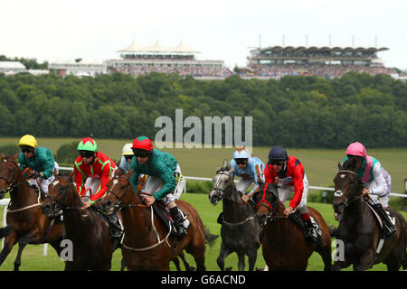 Il campo inizia il Betfred Mobile Lotto Stakes durante il giorno quattro del 2013 glorioso Goodwood Festival al Goodwood Racecourse Foto Stock