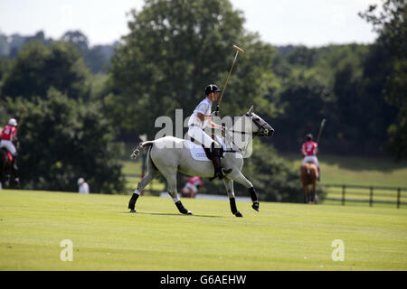 Il principe William gioca nell'Audi Polo Challenge al Cowarth Park, Ascot, Berkshire. Il principe giocò nella stessa squadra del fratello Harry in aiuto della Charities SkillForce e della Royal Marsden Cancer Charity. Foto Stock