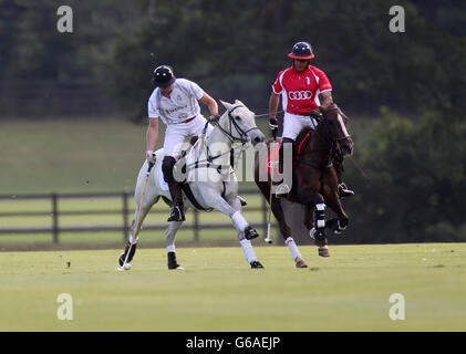 Il principe William gioca nell'Audi Polo Challenge al Cowarth Park, Ascot, Berkshire. Il principe giocò nella stessa squadra del fratello Harry in aiuto della Charities SkillForce e della Royal Marsden Cancer Charity. Foto Stock