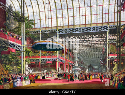 Grande Esposizione, 1851. L'apertura della grande Esposizione del 1851 dalla Regina Vittoria e il principe Alberto, il Crystal Palace di Londra, Regno Unito. Foto Stock