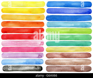 Set di acquarello dipinto a mano i tratti di pennello intaglio su sfondo bianco Foto Stock