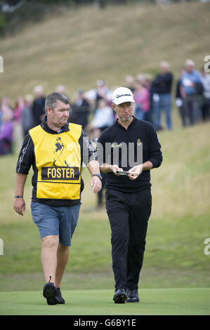 Englands Mark Foster sulla nona buca durante il secondo giorno dei Johnnie Walker Championships 2013 a Gleneagles, Perthshire. Foto Stock