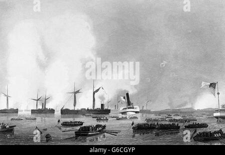 1860s 1862 Unione truppe sbarcano sull isola ROANOKE NORTH CAROLINA INIZIO DI BURNSIDE EXPEDITION Foto Stock
