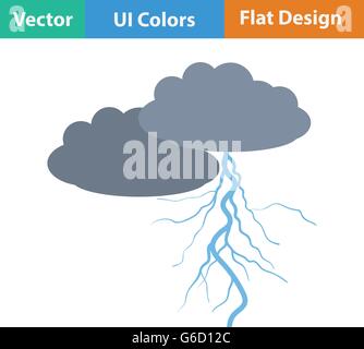 Nuvole e l'icona di un fulmine. Design piatto. Illustrazione Vettoriale. Illustrazione Vettoriale