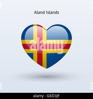 Amore Isole Aland simbolo. Cuore icona bandiera. Illustrazione Vettoriale