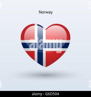 Amore Norvegia simbolo. Cuore icona bandiera. Illustrazione Vettoriale