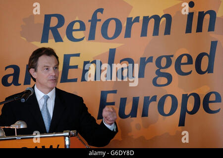 Tony Blair in Polonia Foto Stock