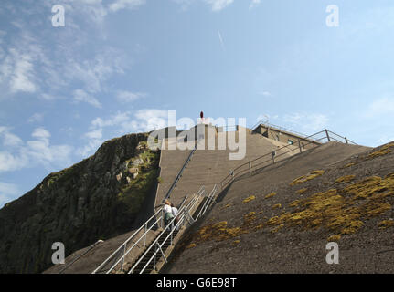 La sirena antinebbia presso il West Faro - anche un RSPB sea-bird centre - sulla isola di Rathlin, County Antrim, Irlanda del Nord. Foto Stock