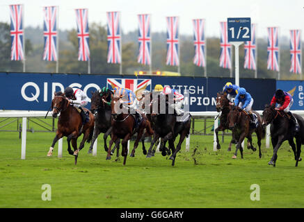 Royal Diamond indescato da Johnny Murtagh (centro) vince la Qipco British Champions Long Distance Cup durante il QIPCO British Champions Day all'ippodromo di Ascot, nel Berkshire. Foto Stock