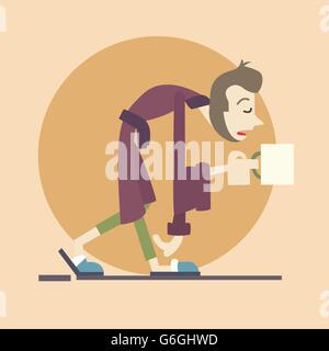 L'uomo pigro e portare il caffè al mattino appena svegli Illustrazione Vettoriale