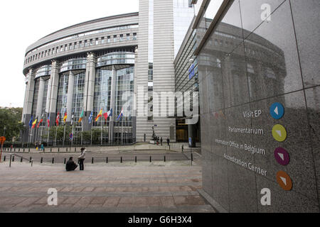 Una visione generale dell'edificio del parlamento europeo a Bruxelles, in Belgio Foto Stock