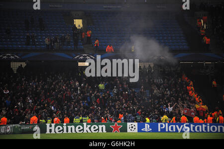 Calcio - UEFA Champions League - Gruppo D - Manchester City v CSKA Moscow - Etihad Stadium. CSKA Mosca tifosi in stand Foto Stock