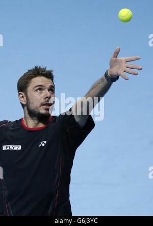 Stanislas Wawrinka compete contro David Ferrer durante il quinto giorno Le finali dell'ATP World Tour di Barclays Foto Stock